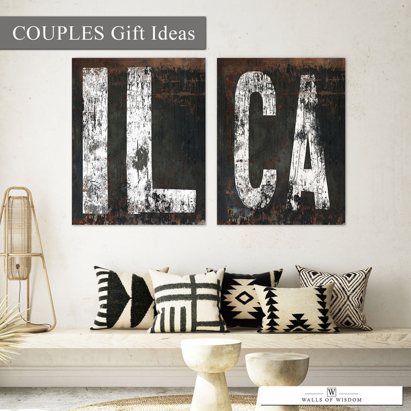 Aged Illinois canvas artwork, merging rustic farmhouse vibes with retro-industrial aesthetics for a diverse decor appeal.