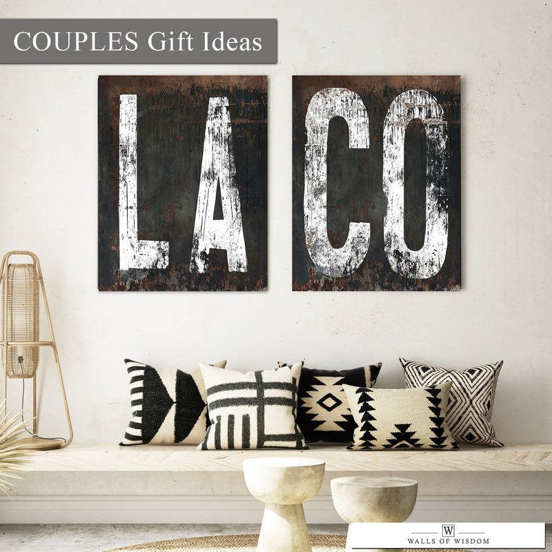 Distressed Louisiana canvas art with a vintage farmhouse look, enhancing any space with rustic charm.