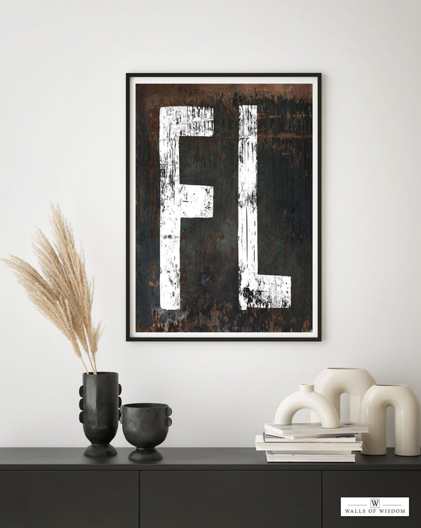 Vintage FL Home State Sign Poster - Florida Wall Art Home Bar Wall Art Vintage Sign