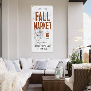 Fall Market Farmhouse Patio Decor - Outdoor Vinyl Banner Sign
