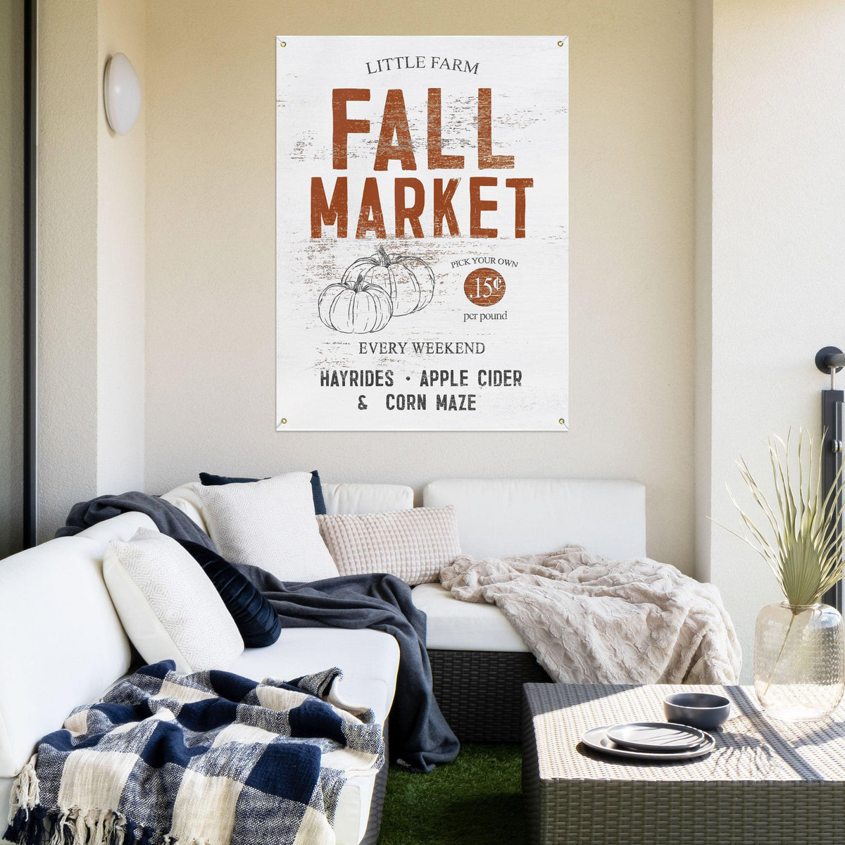 Fall Market Farmhouse Patio Decor - Outdoor Vinyl Banner Sign