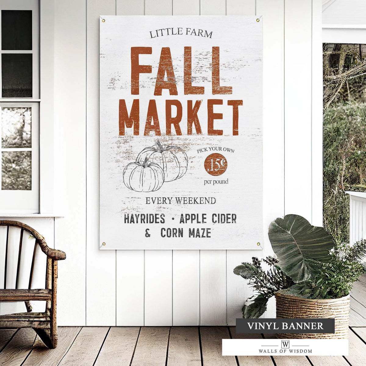 Vintage Fall Market Sign - Rustic Outdoor Decor Renter Friendly Porch