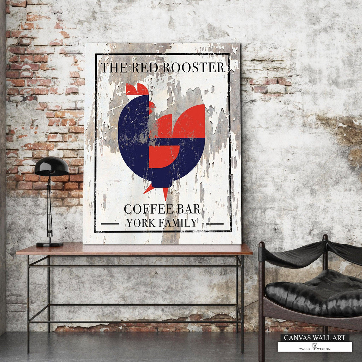 Vintage Rooster Sign with Chippy White Cottage Style Background
