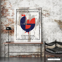 Vintage Rooster Sign with Chippy White Cottage Style Background