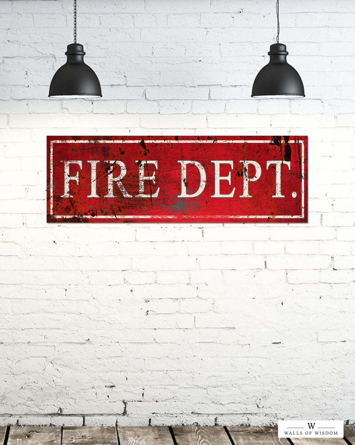 Red Fire Dept. Vintage Fireman Canvas Wall Art  - Firefighter Station Sign Home Wall Decor