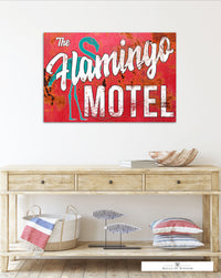 Pink Flamingo Motel Vintage Sign Beachy Decor Wall Art Canvas Sign