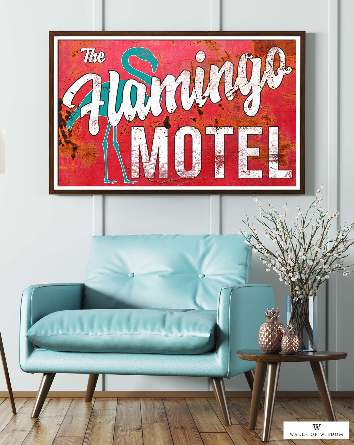 Pink Flamingo Motel Poster Print - Vintage Sign Bright Pink Wall Art
