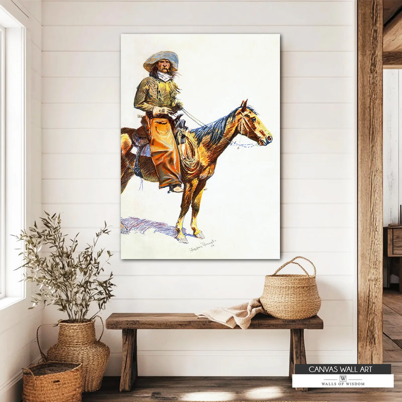 Large Western cowboy artwork depicting the rugged Arizona frontier.
