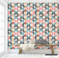 Retro Circle Pattern Peel & Stick Wallpaper - 70s Wall Decal in Muted Pastels