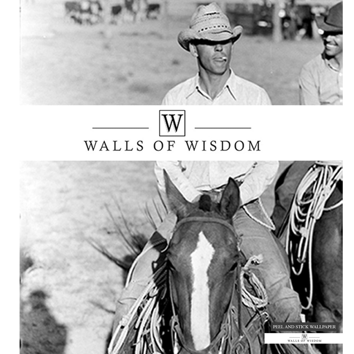 Smoking cowboy on horse black and white canvas print
