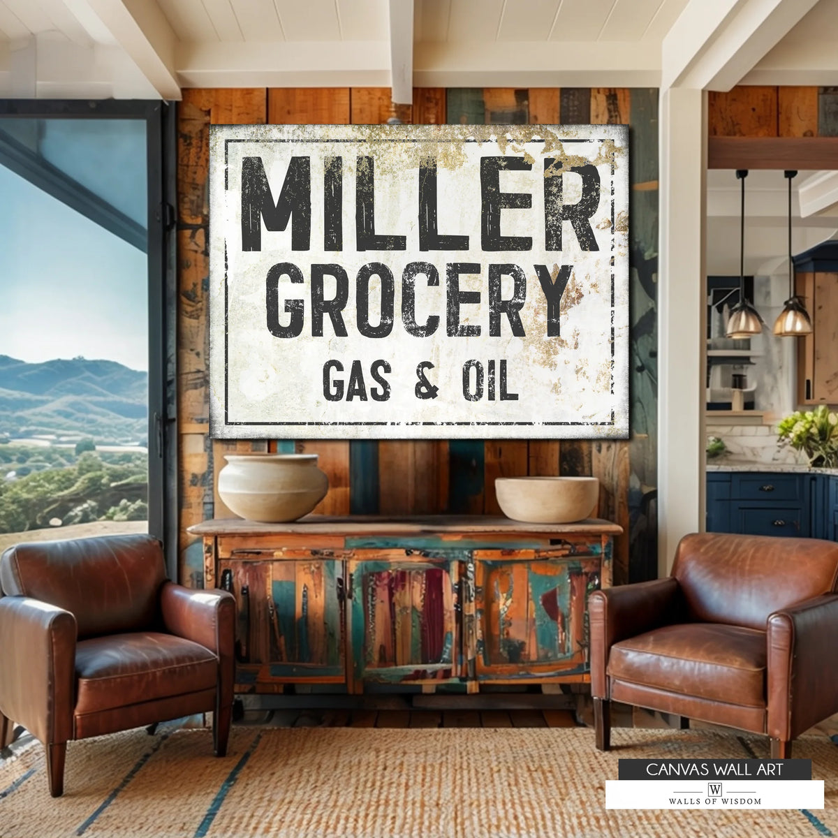 Personalized Williams Grocery Gas & Oil Wall Art - Modern Farmhouse Decor Canvas Prints
