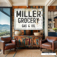 Personalized Williams Grocery Gas & Oil Wall Art - Modern Farmhouse Decor Canvas Prints