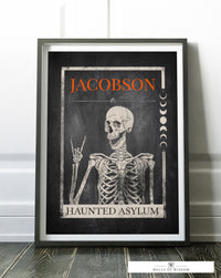 Personalized Haunted Halloween Skeleton Poster Print - Customizable Gothic Family Sign