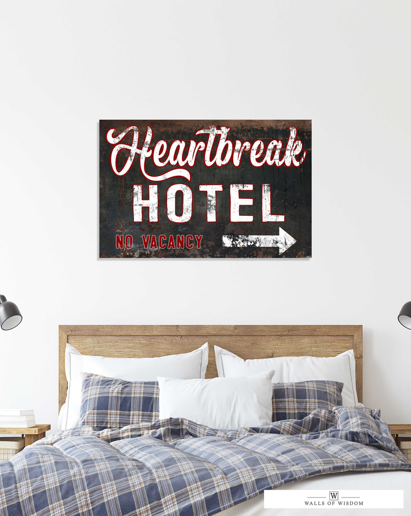 Vintage Heartbreak Hotel Sign Wall Art Canvas - Fun Home Bar Decor