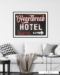 Heartbreak Hotel Sign Vintage Bar Decor Poster Print