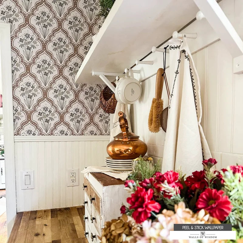 Heirloom Blooms Peel and Stick Wallpaper - Vintage Floral Lattice Design