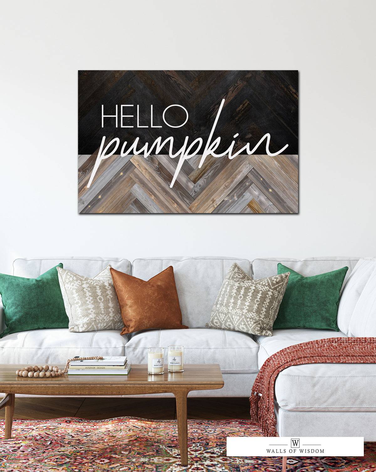 "Hello Pumpkin" Modern Fall Sign - Cozy Neutral Farmhouse Fall Decor Canvas Print