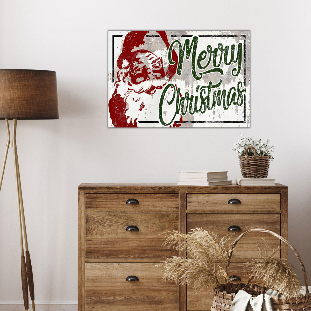 Merry Christmas Santa Wall Decor - Vintage Retro Santa Claus Canvas Print