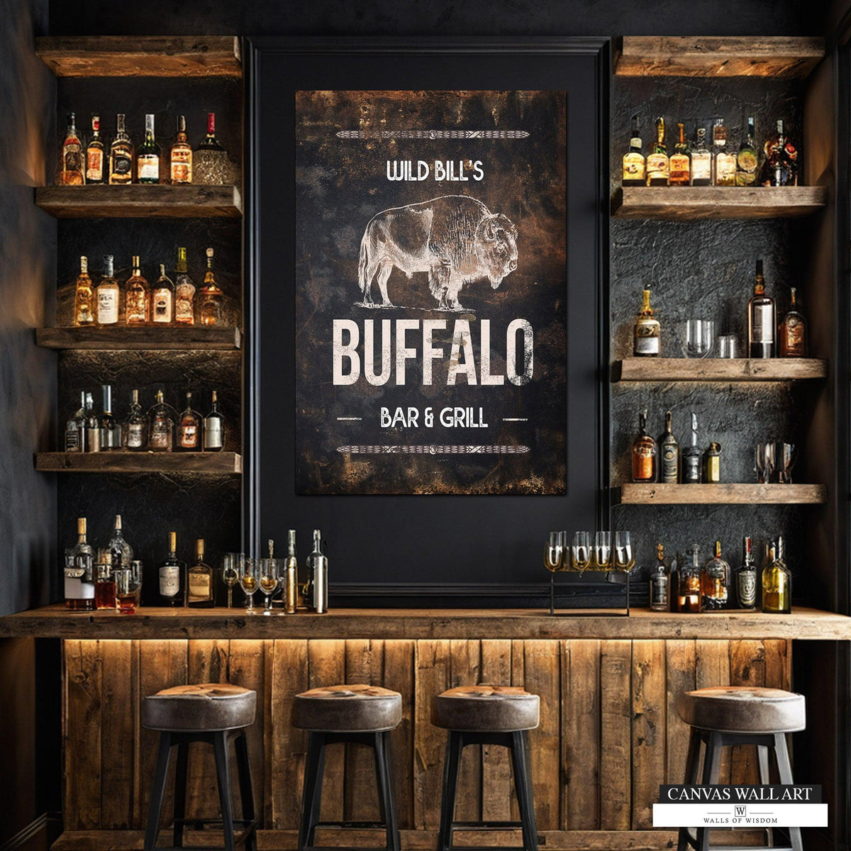 Custom Saloon Sign with Black Rusty Canvas Background