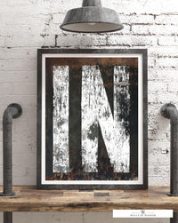 Indiana Home State Typography Poster Wall Art - IN State Sign Rustic Western Print Art