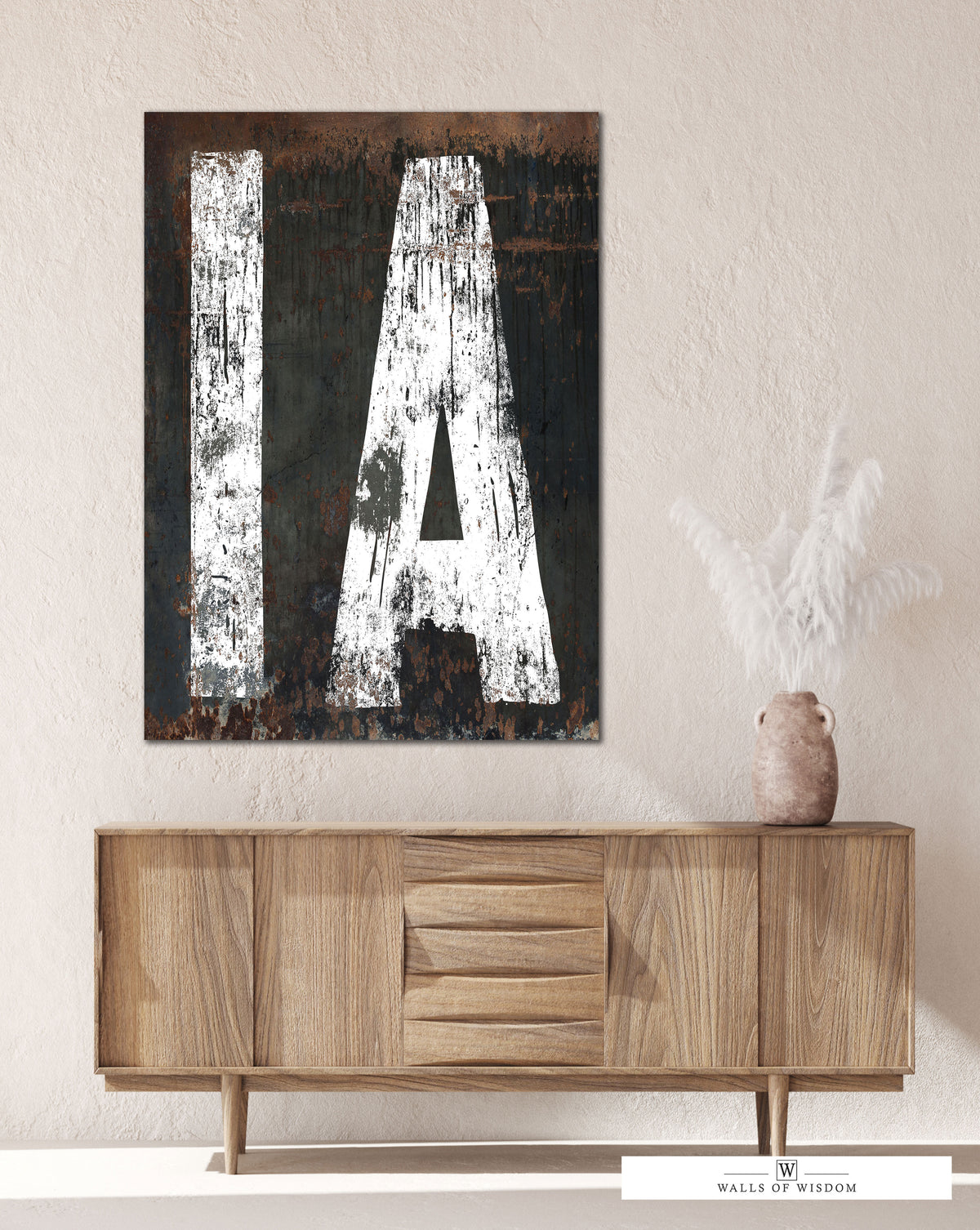 Iowa State Sign Western Typography Wall Art - IA Home State Rustic Canvas Art Print