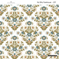 Renter-friendly floral block wallpaper with vibrant country tones and a bright white background.