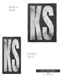 Kansa City 'KS' Outdoor Patio Decor Sign In Vinyl  - Backyard Garden & Home Bar Decor, Minimalist Boho Sunflower State Sign