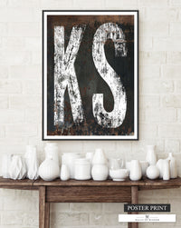 Kansas State Typographic Poster Print - KS Home State Sign Rustic Western Wall Art