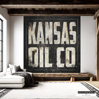 Rustic Kansas Oil Co peel and stick wallpaper for home bars