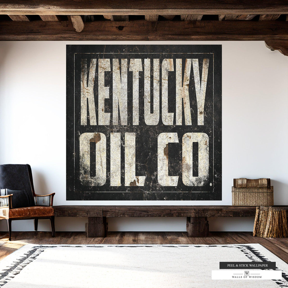 Large rustic wall art sign celebrating Kentucky's oil industry history.