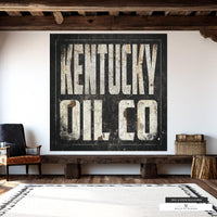 Large rustic wall art sign celebrating Kentucky's oil industry history.