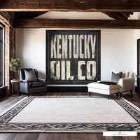 Vintage Kentucky Oil Co wall mural with distressed black metal background
