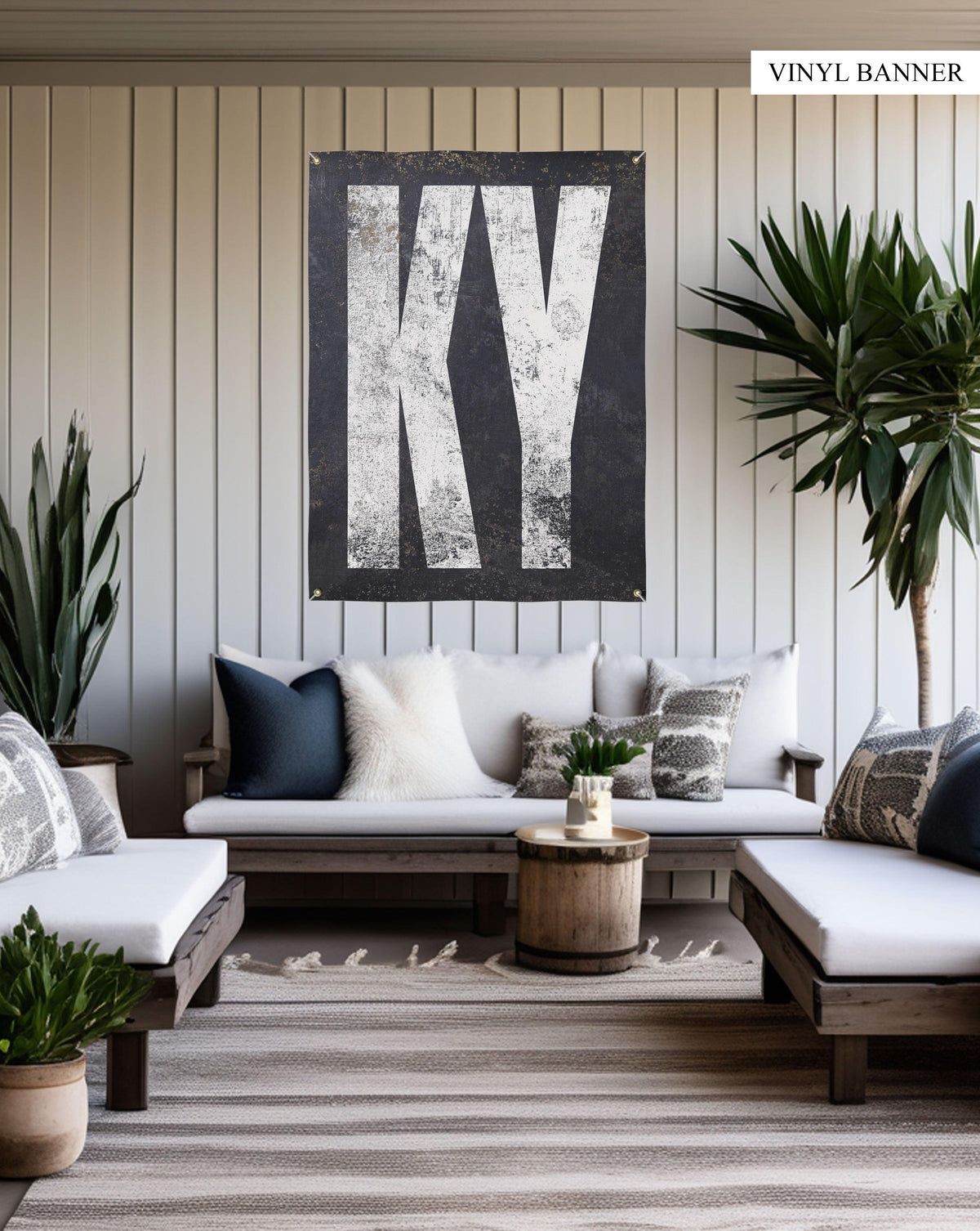 "Kentucky-Themed Vinyl Banner: Celebrate the Bluegrass State's lush landscapes and horse farms, perfect for indoor or outdoor display."