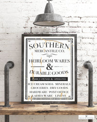 Vintage Mercantile Sign Poster - Distressed Dry Goods Kitchen Wall Decor