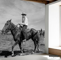Black and White Cowboy Rodeo Mural for Ranch Style House Accent Wall.
