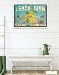 Vintage  " Lemon Farm " Sign Canvas Wall Art  - Bright and Cheery Summer Kitchen Signs