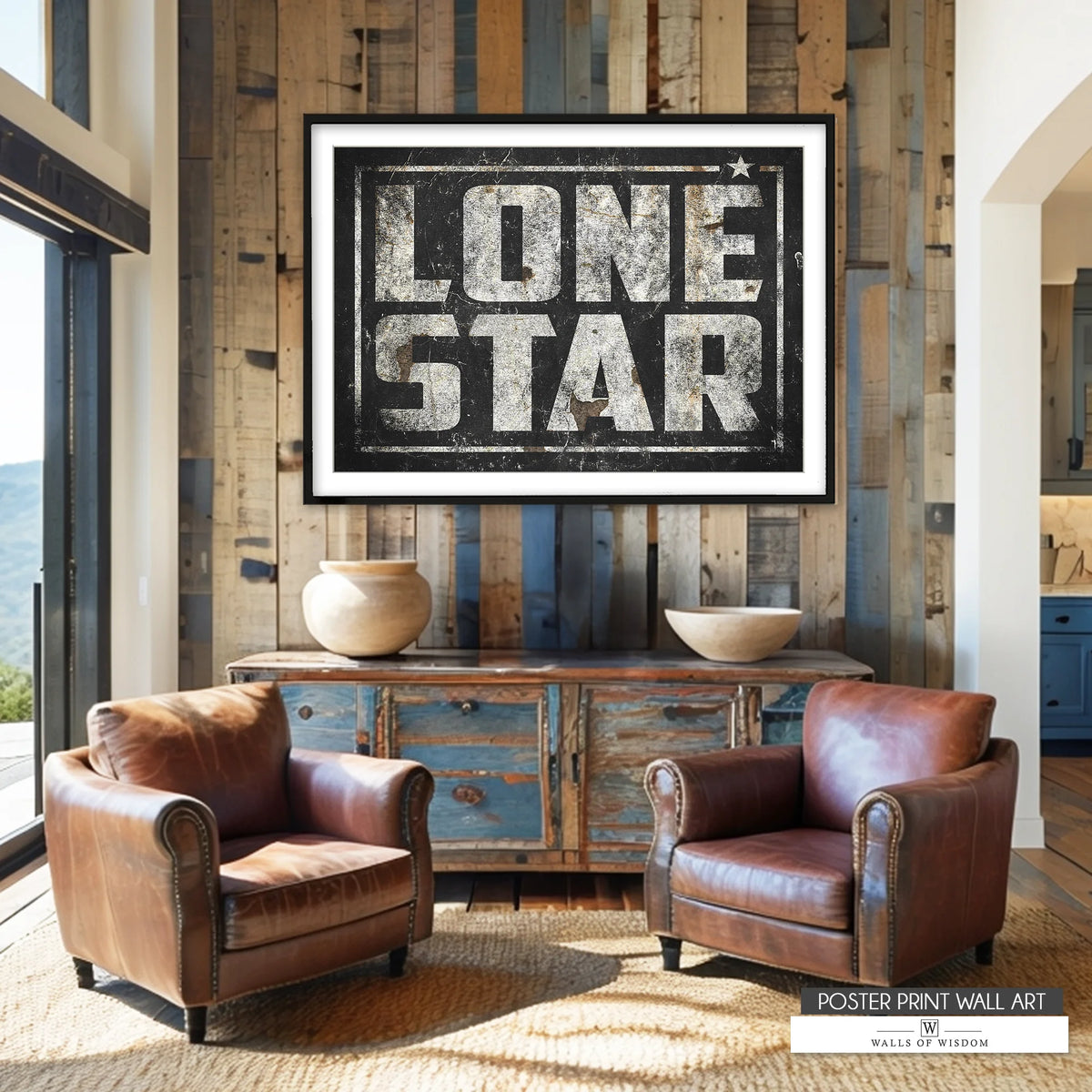 Vintage Texas Lone Star poster print with Western wall art style