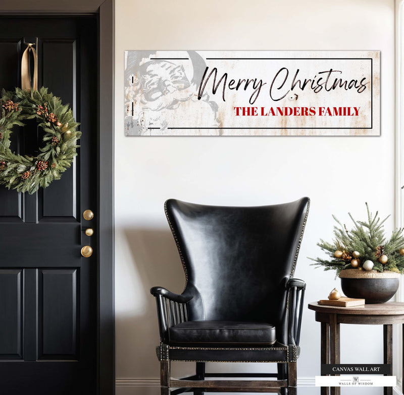Custom Western-style canvas sign for farmhouse Christmas decor.