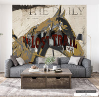 Statement Piece 'Lost Trail' Mural depicting a Cowboy in a Modern Artistic Flair.
