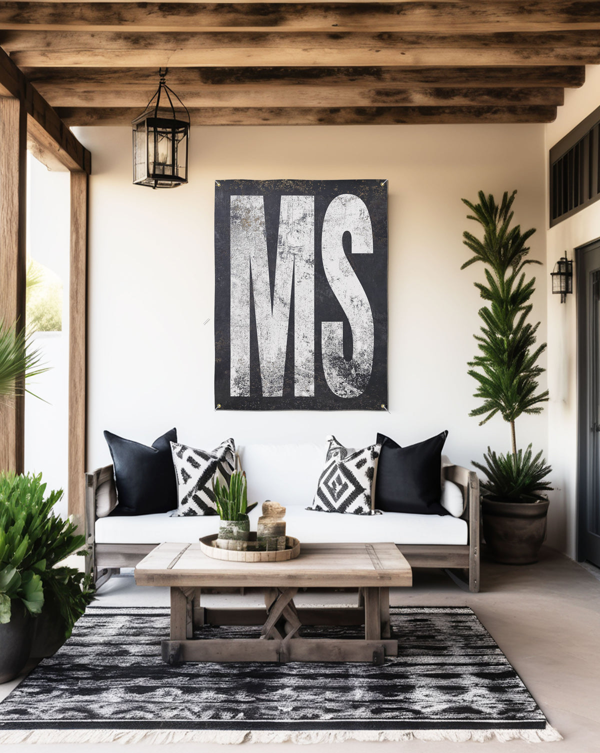 Rustic Mississippi 'MS' outdoor banner, blending seamlessly with any decor style, from speakeasies to backyard bar grills.