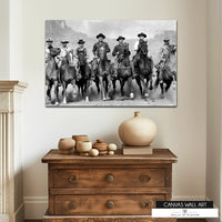 Bold monochrome cowboy canvas print for rustic and Western decor.