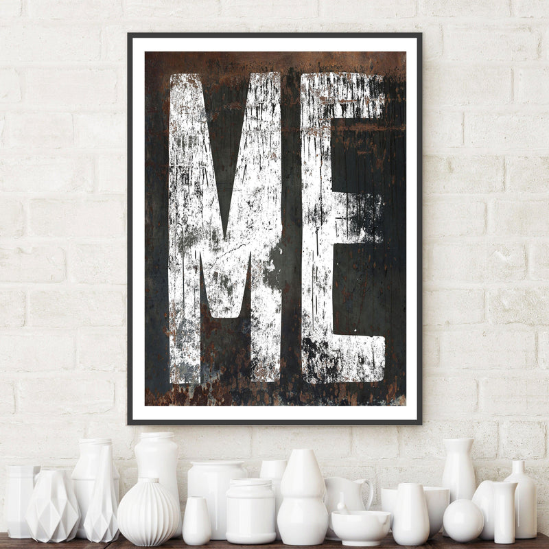 Maine Home State Western Typographic Poster Print - ME State Sign Rustic Wall Art