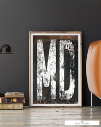 Maryland Home State Rustic Southwest Poster Print - MD State Sign Vintage Typography Wall Art