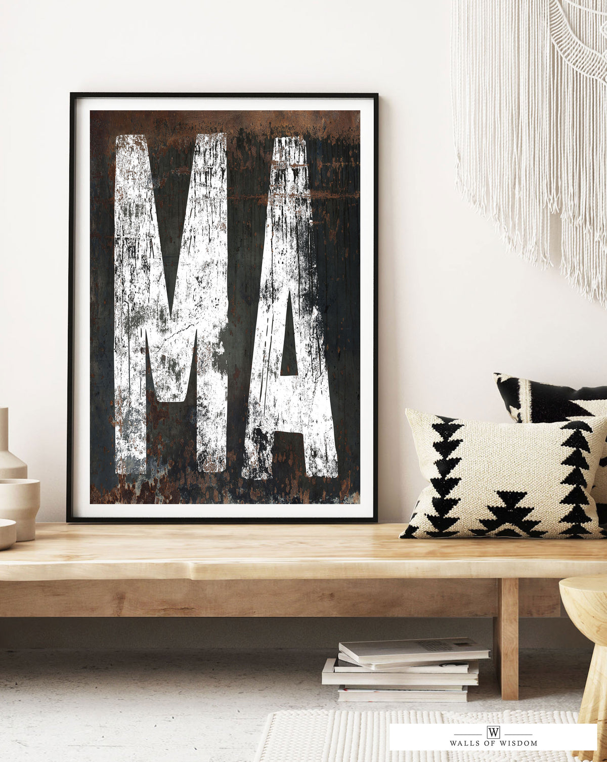 Massachusetts Home State Typographic Poster - MA State Sign Southwest Wall Art Print