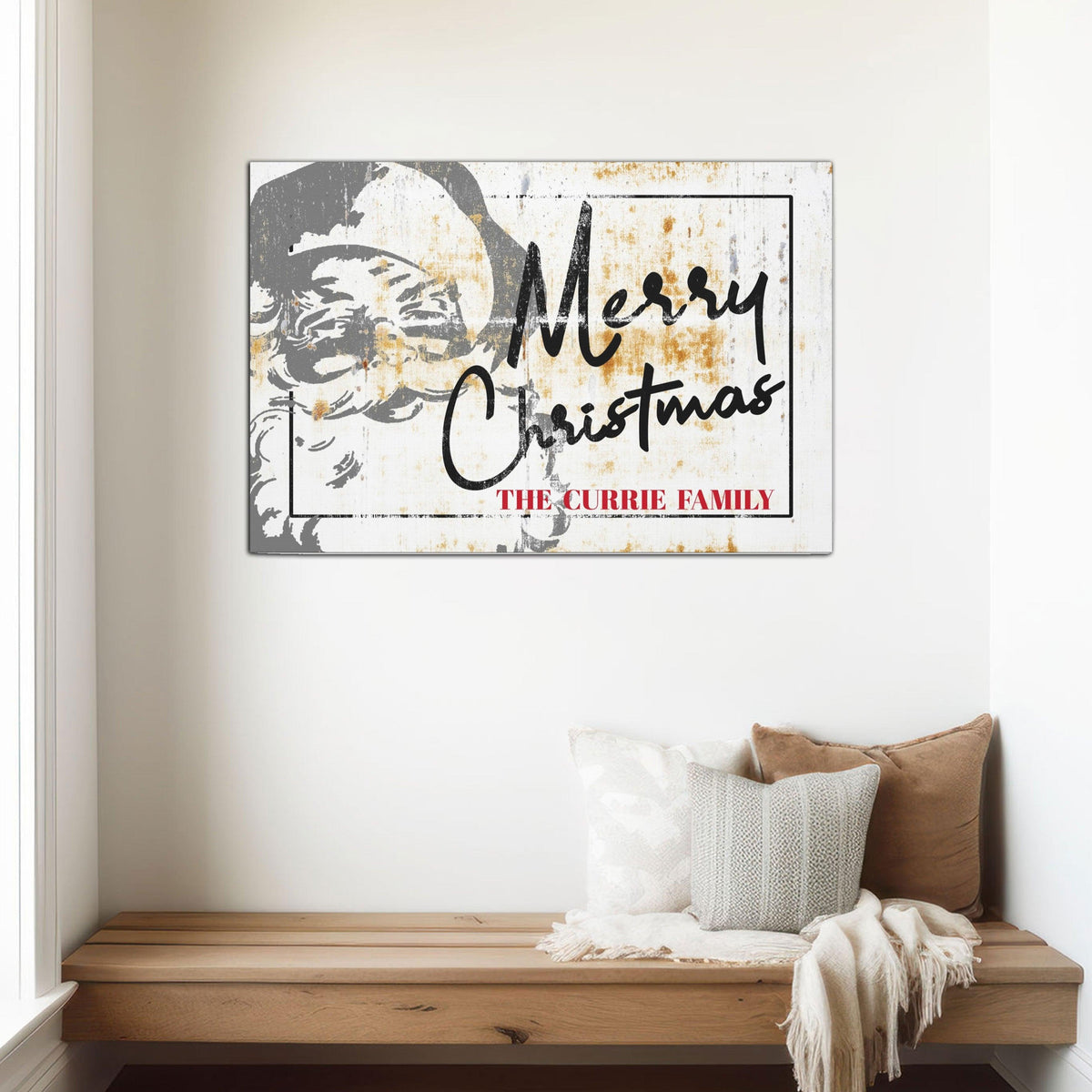 Santa Merry Christmas Personalized Wall Art - Vintage Santa Claus Last Name Sign