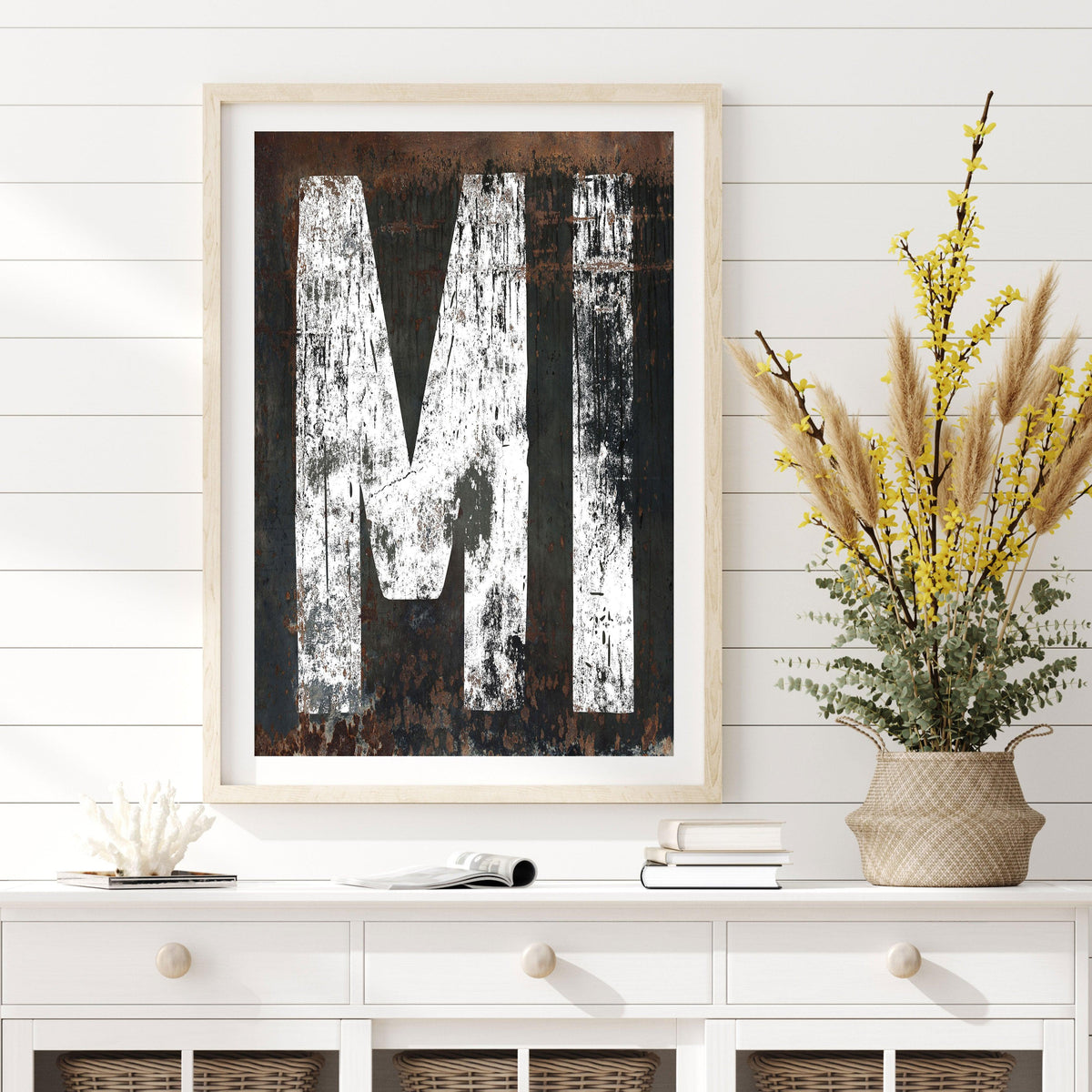 Michigan Home State Rustic Poster  - MI State Sign Western Style Vintage Print Wall Art