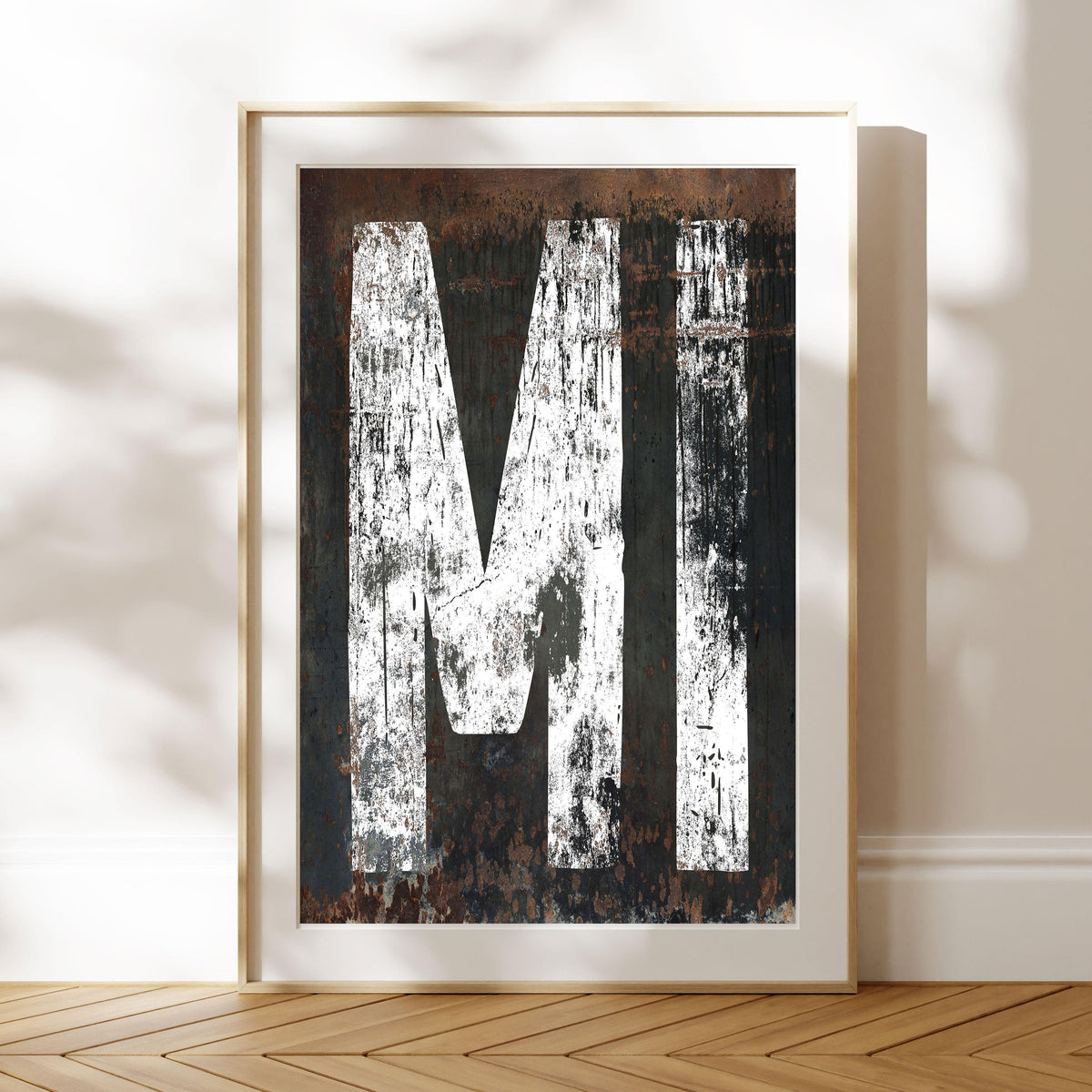 Michigan Home State Rustic Poster  - MI State Sign Western Style Vintage Print Wall Art