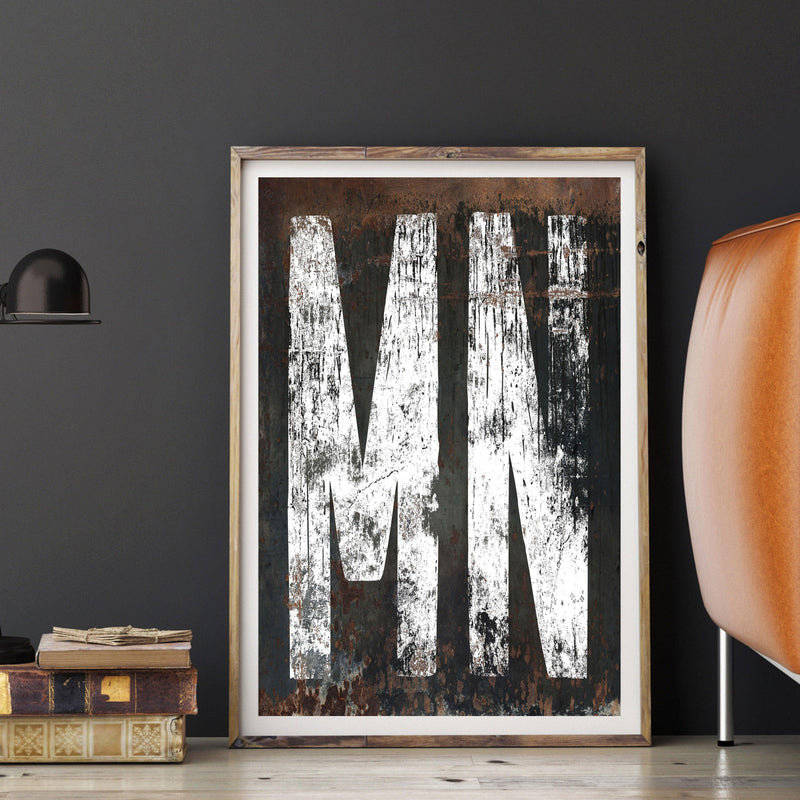 Minnesota Home State Western Poster Print - MN State Sign Rustic Farmhouse Print Wall Art