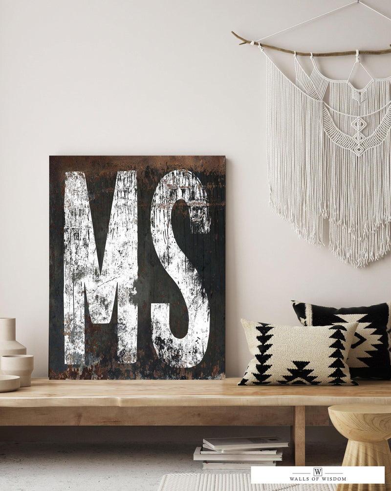 Mississippi Home State Canvas Wall Art - Vintage Industrial & Western Farmhouse Fusion