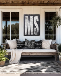 Sophisticated 'MS' banner, celebrating Mississippi's heritage, perfect as a new home gift or a hint of state pride in your living space.